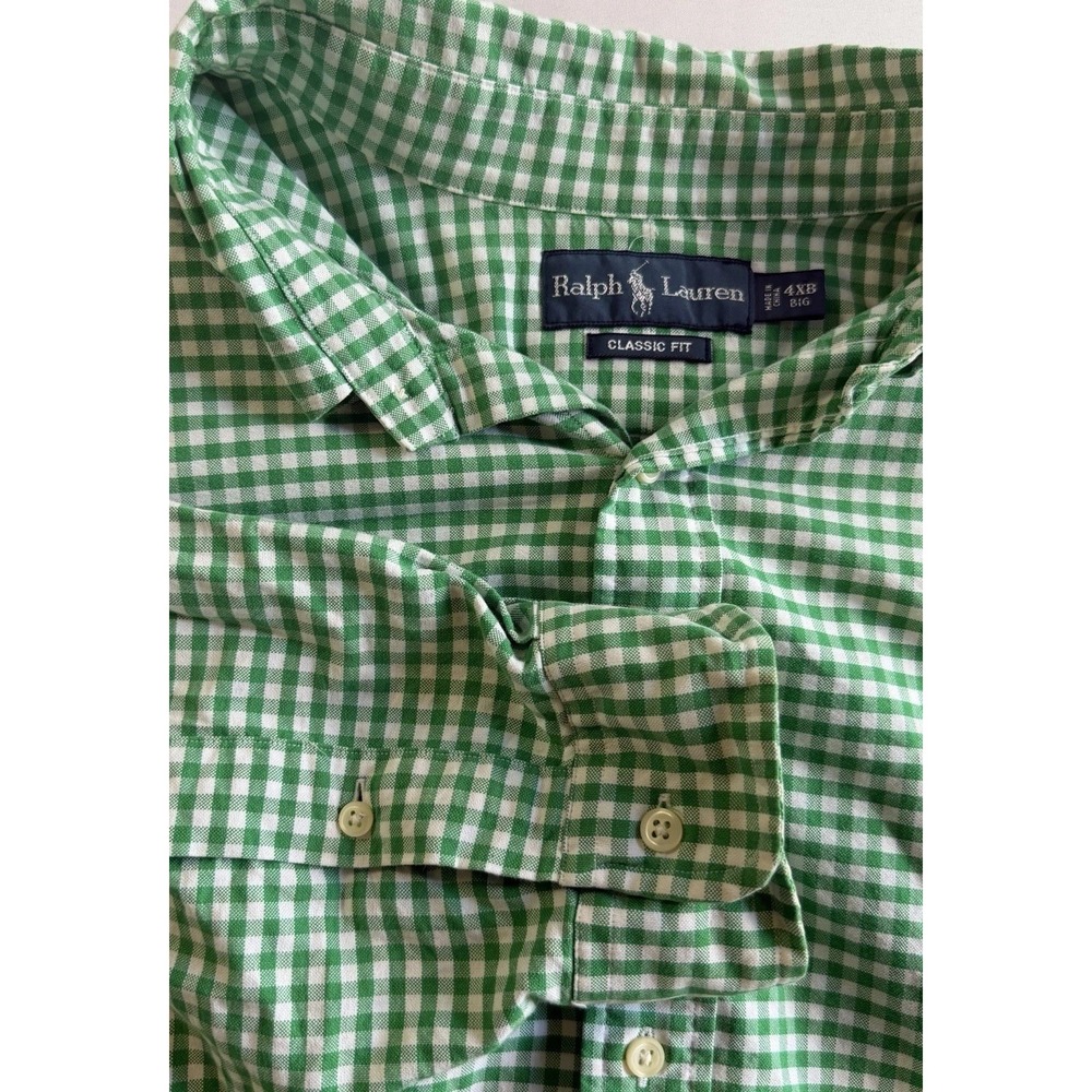 Ralph Lauren Classic Fit Mens 4XB Green White Check Button Down
